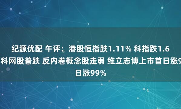 纪源优配 午评：港股恒指跌1.11% 科指跌1.69% 科网股普跌 反内卷概念股走弱 维立志博上市首日涨99%